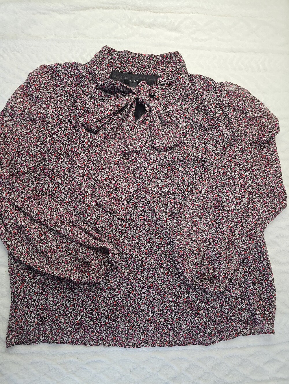 Ann Taylor Factory Floral Blouse Black Pink Long Sleeve Lined Bodice Officewear